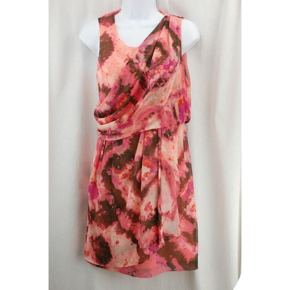 Chequer Pink/Peach/Brown Sleeveless Cocktail Dress Size 0 MSRP $198